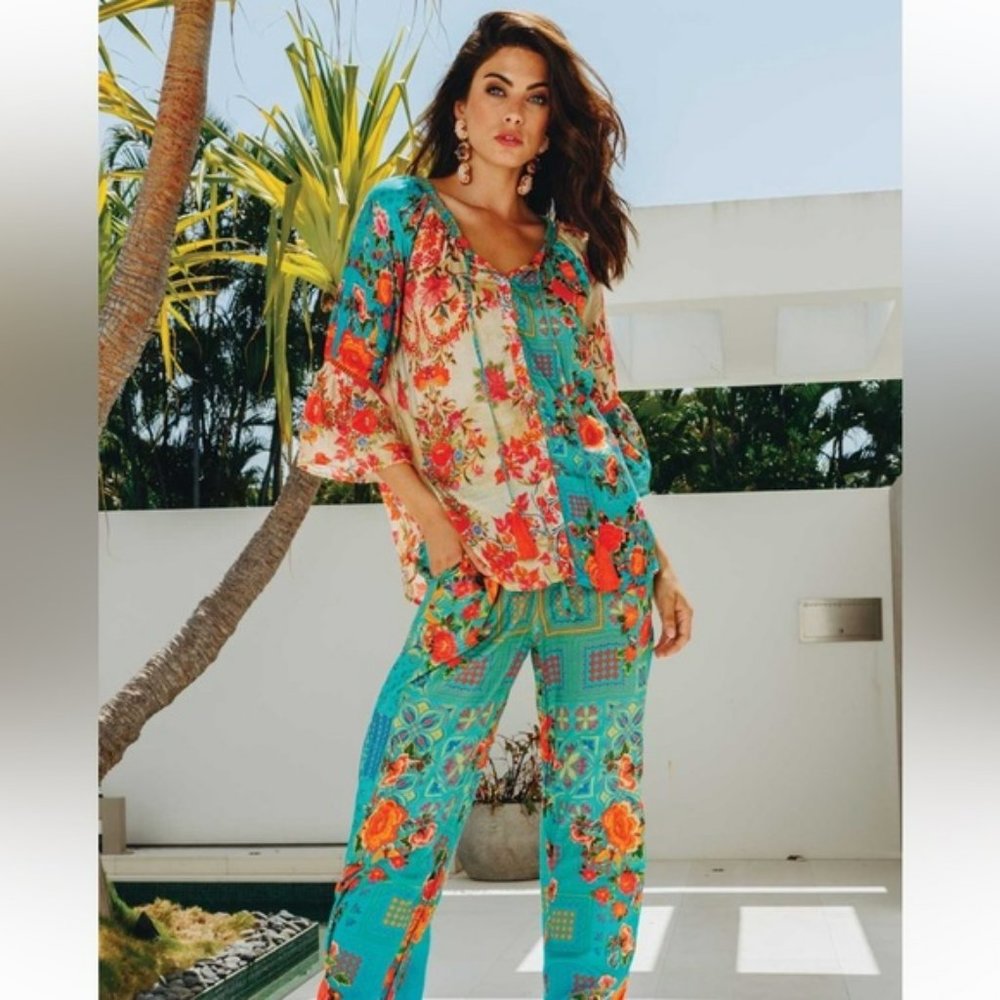 LULA SOUL Aqua Turquoise Capri Wide Leg Pants